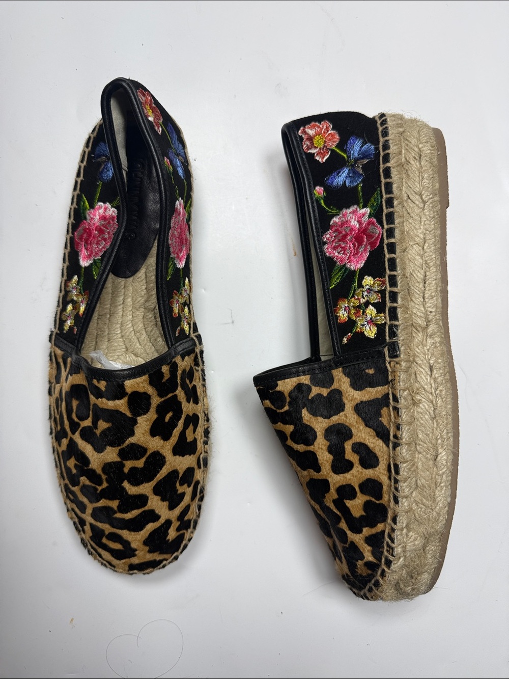 Johnny Was Garden black suede Leopard floral print Espadrilles NWOT S-559 Sz 8.5 - Picture 2 of 10